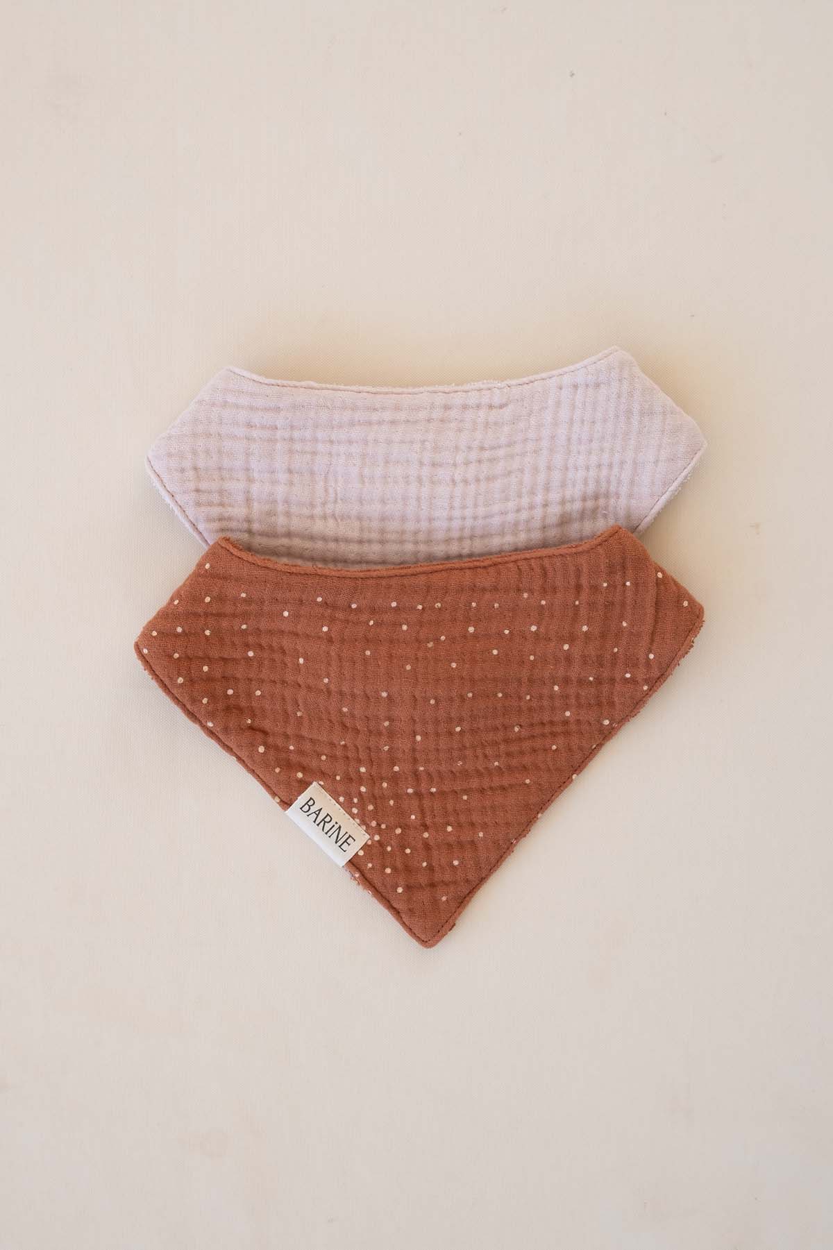Çift Yüzlü Bandana Bebek Önlüğü 2'li Set Pembe-Tarçın