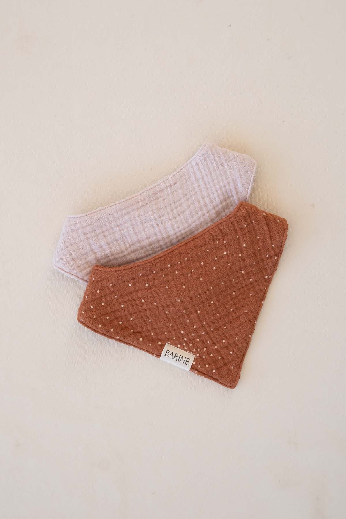 Çift Yüzlü Bandana Bebek Önlüğü 2'li Set Pembe-Tarçın