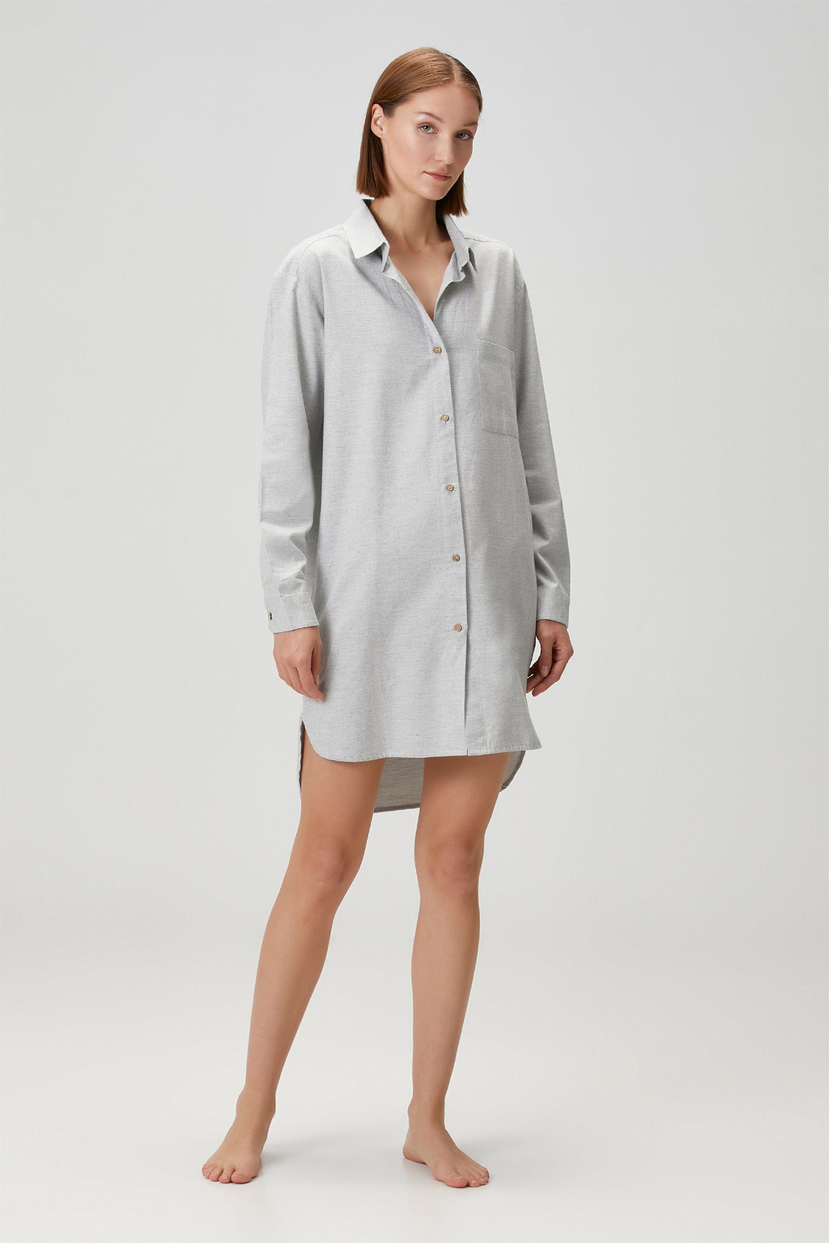 Flannel Shirt Dress Melange Gray