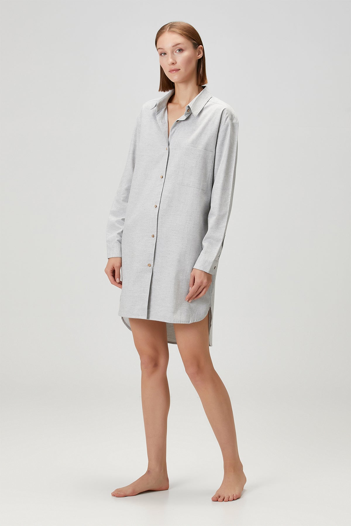 Flannel Shirt Dress Melange Gray