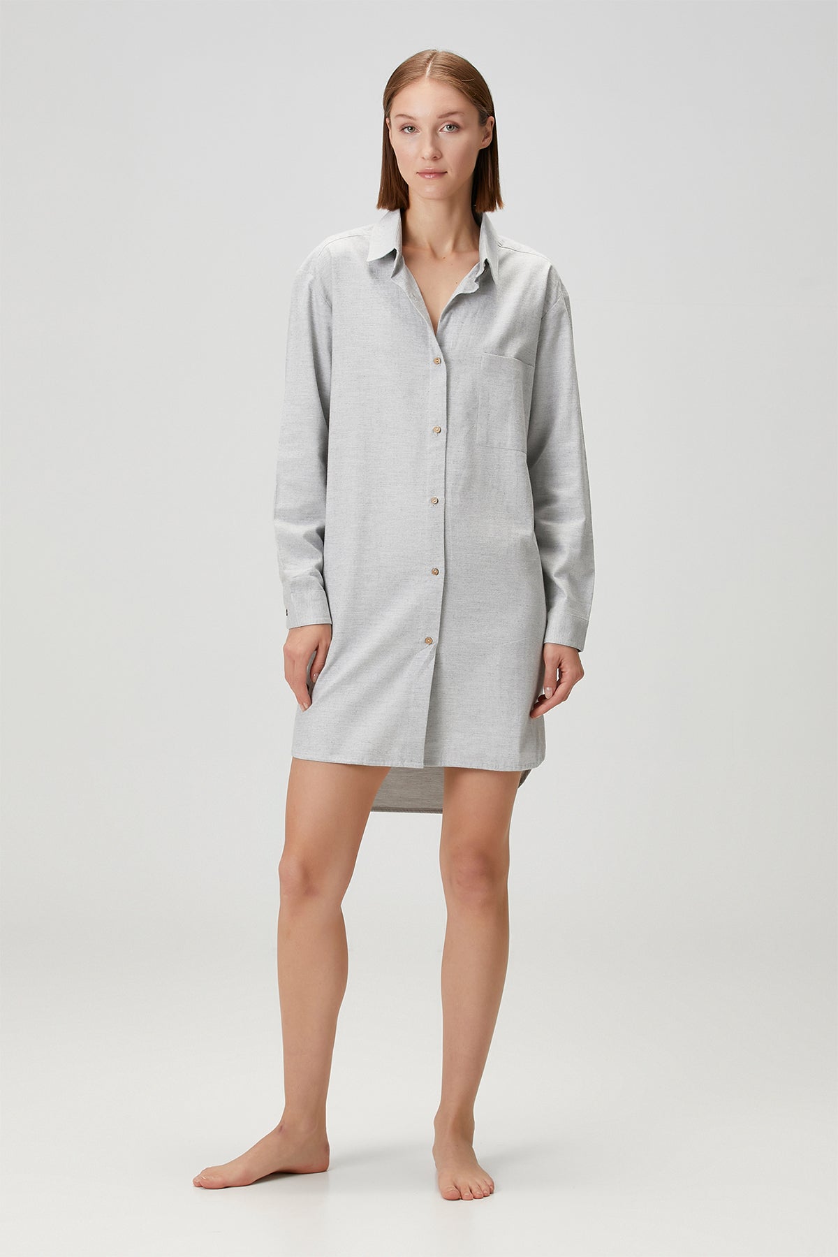 Flannel Shirt Dress Melange Gray