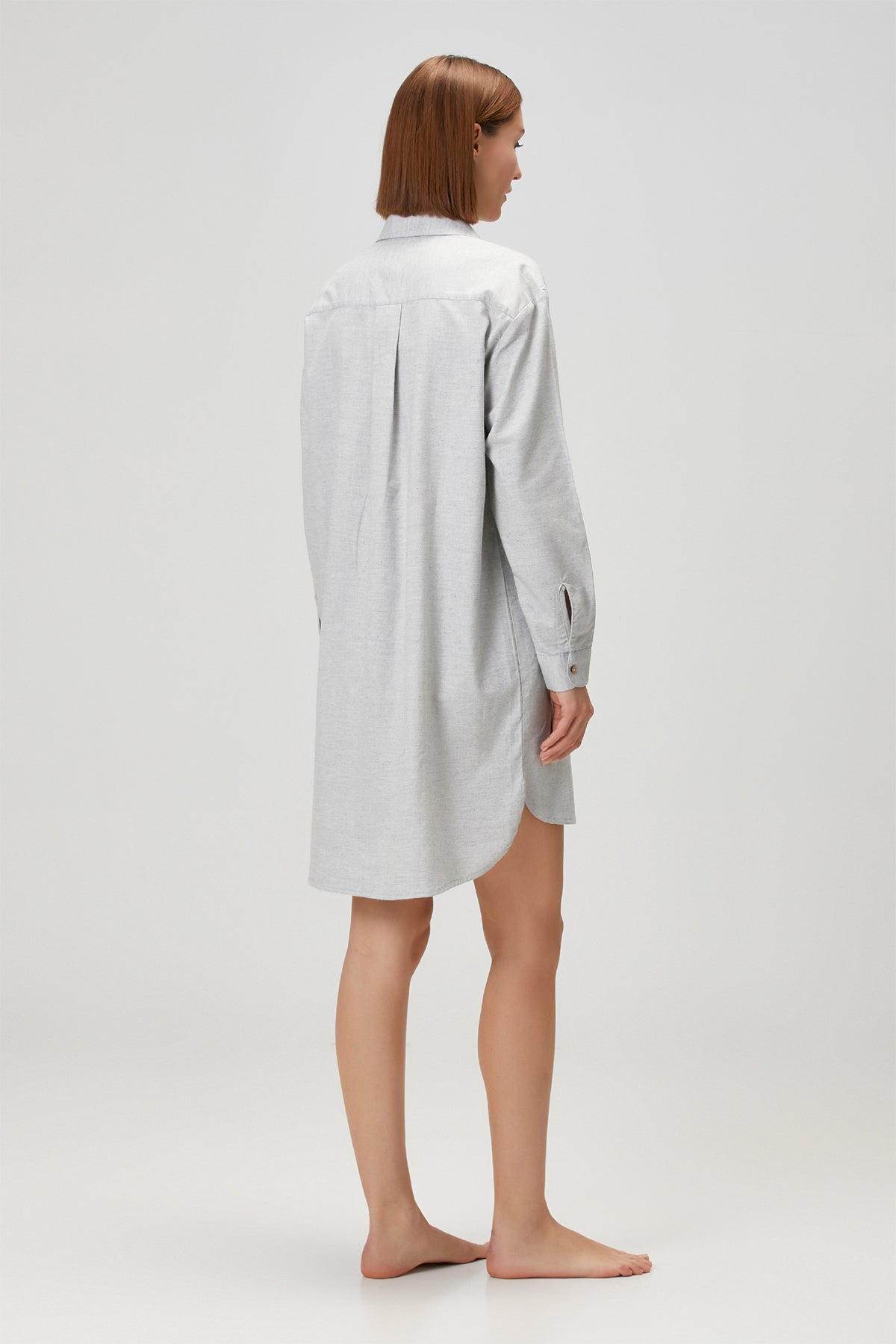 Flannel Shirt Dress Melange Gray