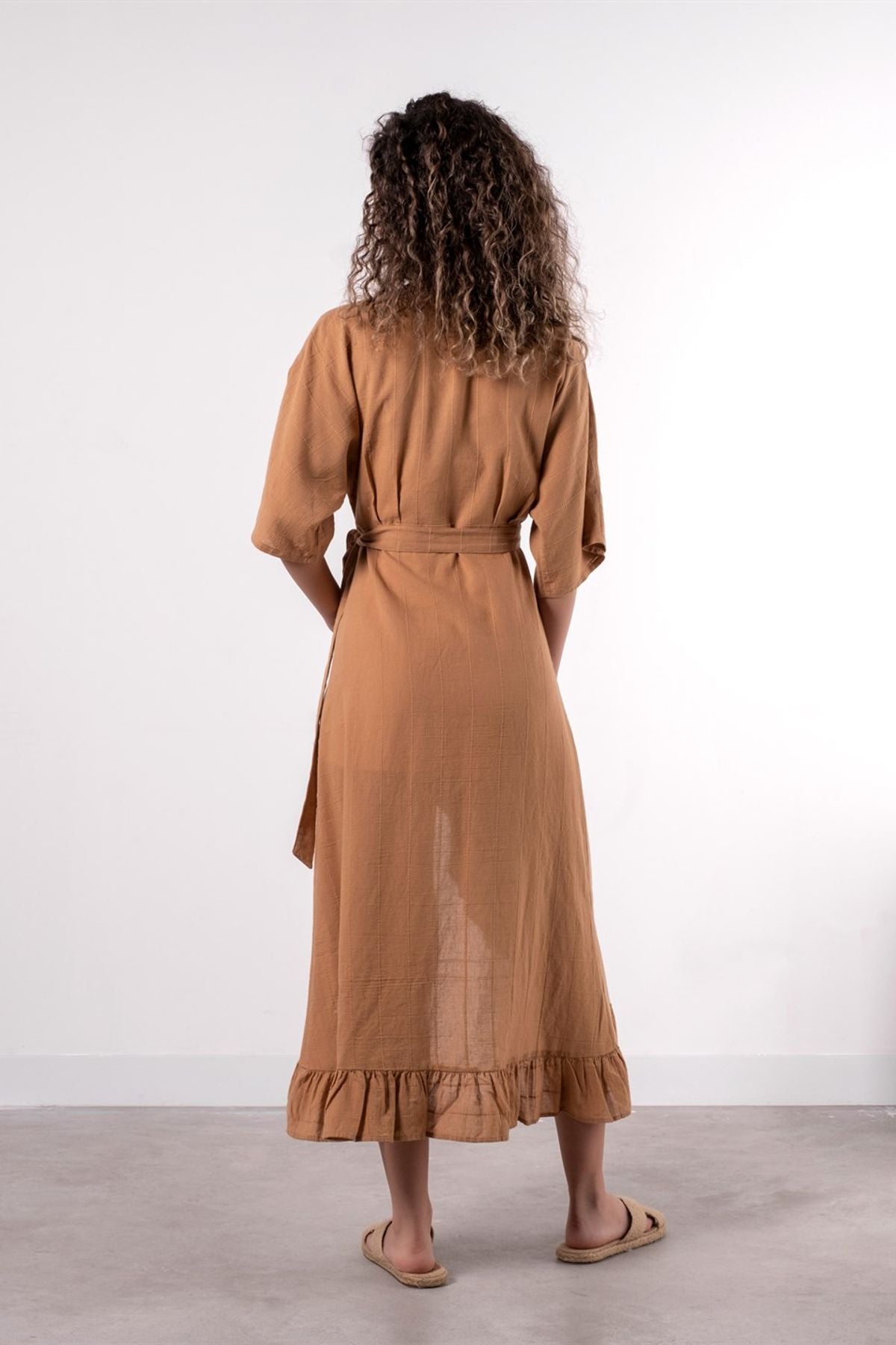 Frilled Elbise İndian Tan