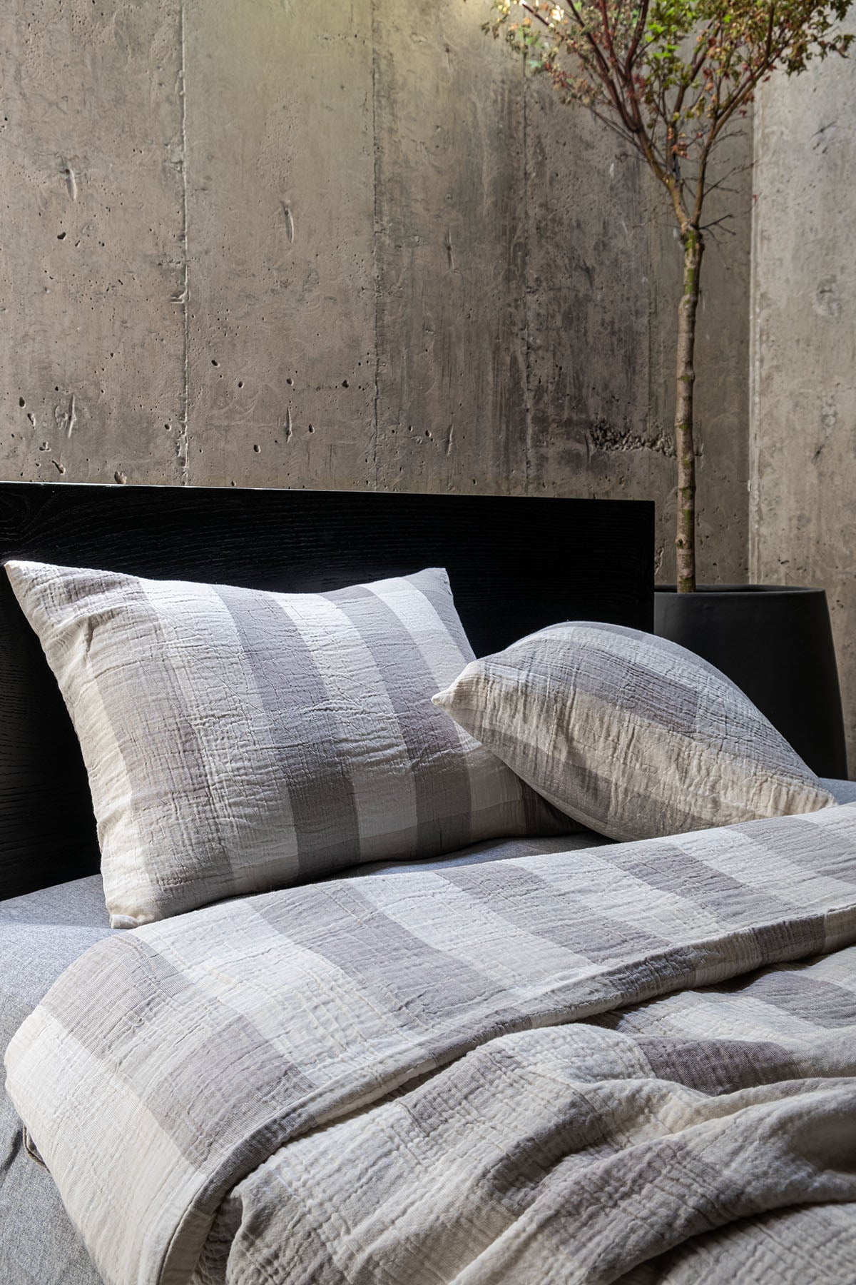 Gingham Gauze Duvet Cover Khaki & Grey