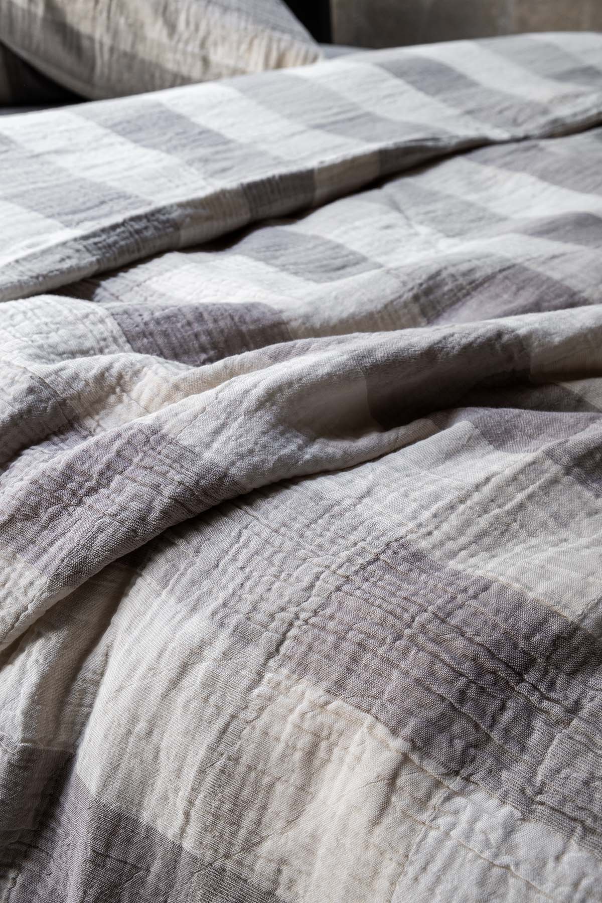 Gingham Gauze Duvet Cover Khaki & Grey