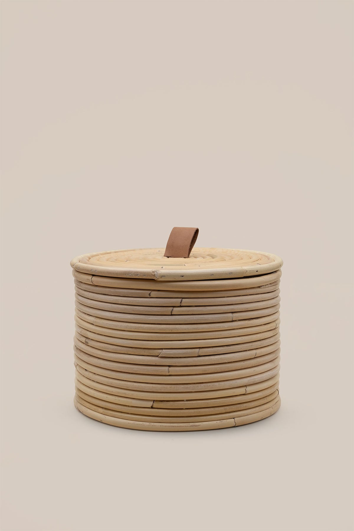 Gouda Deri Saplı Kapaklı Rattan Sepet / Kutu 20X20XH14