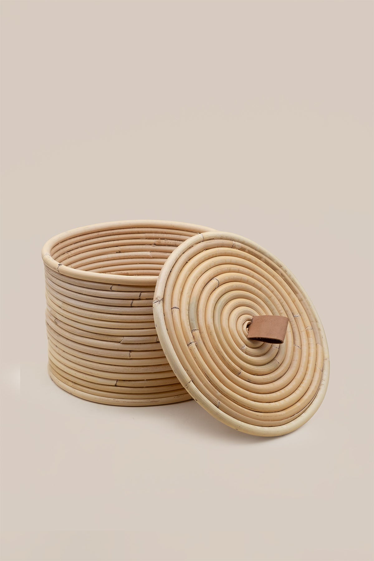 Gouda Deri Saplı Kapaklı Rattan Sepet / Kutu 20X20XH14