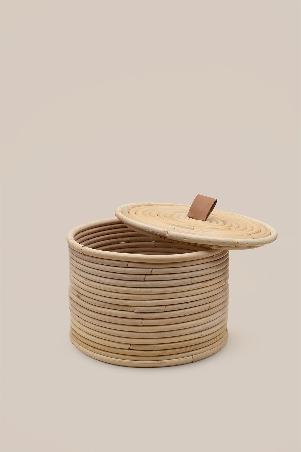 Gouda Deri Saplı Kapaklı Rattan Sepet / Kutu 20X20XH14