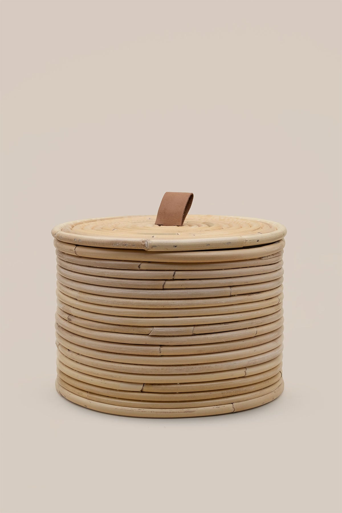Gouda Deri Saplı Kapaklı Rattan Sepet / Kutu 24X24XH17