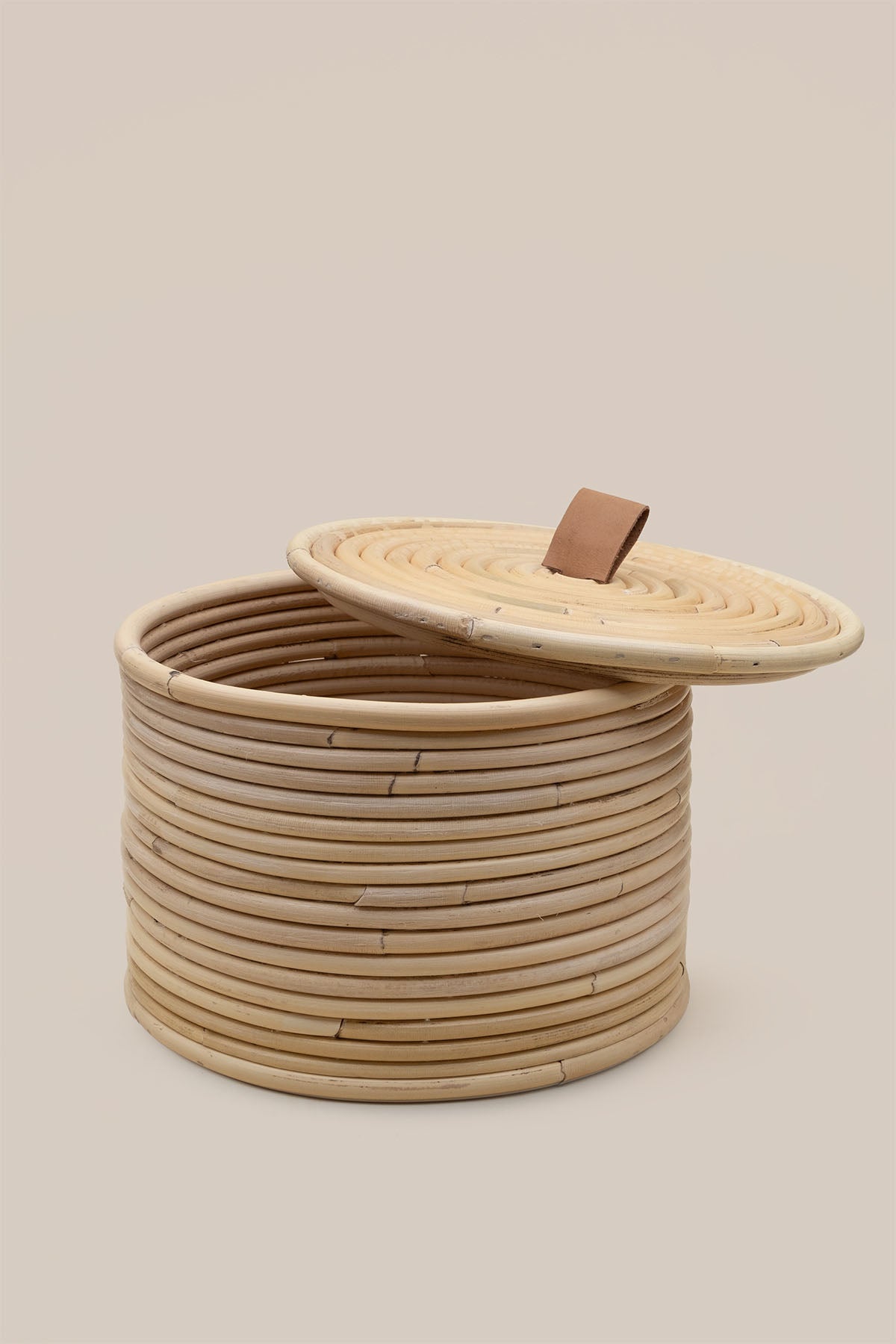 Gouda Deri Saplı Kapaklı Rattan Sepet / Kutu 24X24XH17