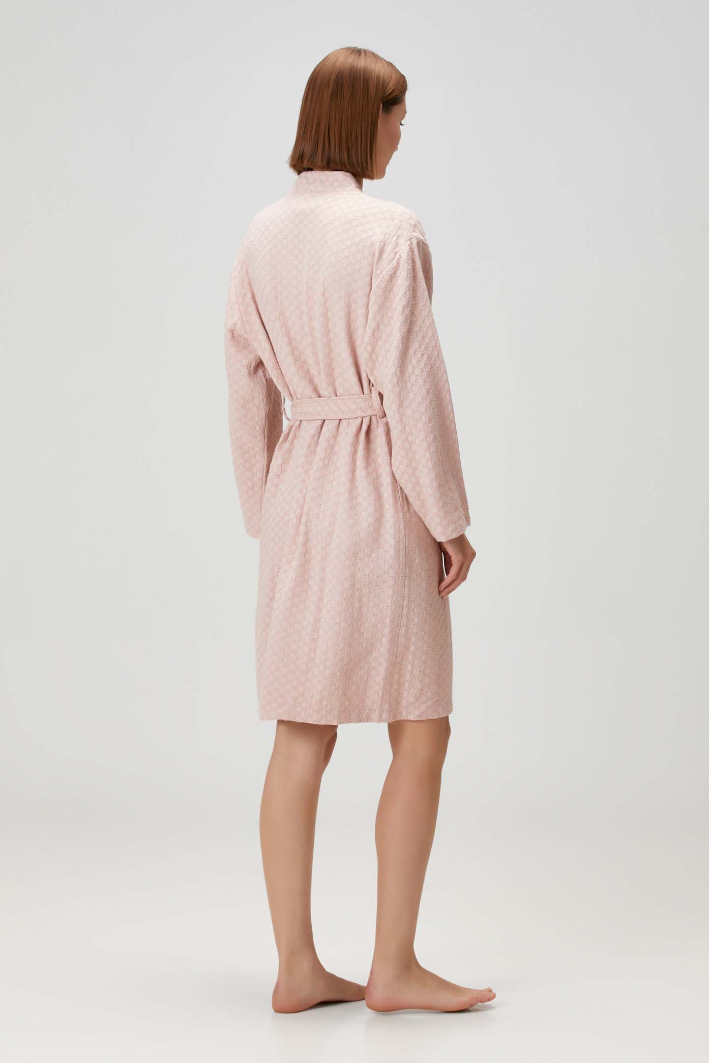 Petek Dokulu Pamuk Bornoz Pembe