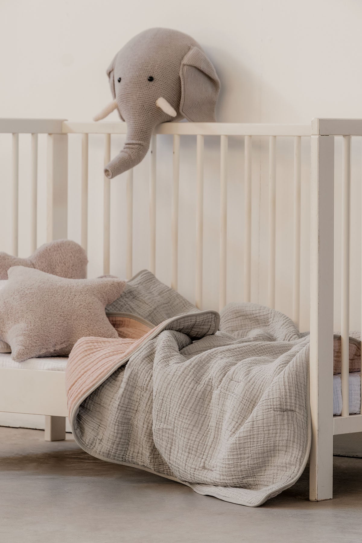 Nevresim Gerektirmeyen Yıkanabilir Koza Bebek Yorganı Gri-Pembe