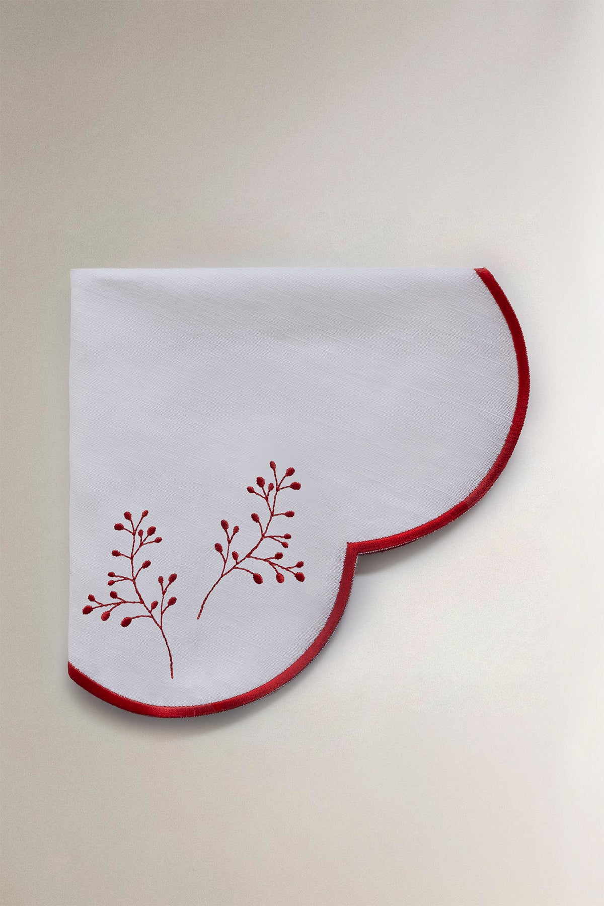 Kırmızı Yaprak Nakışlı Keten Peçete, Amerikan Servisi