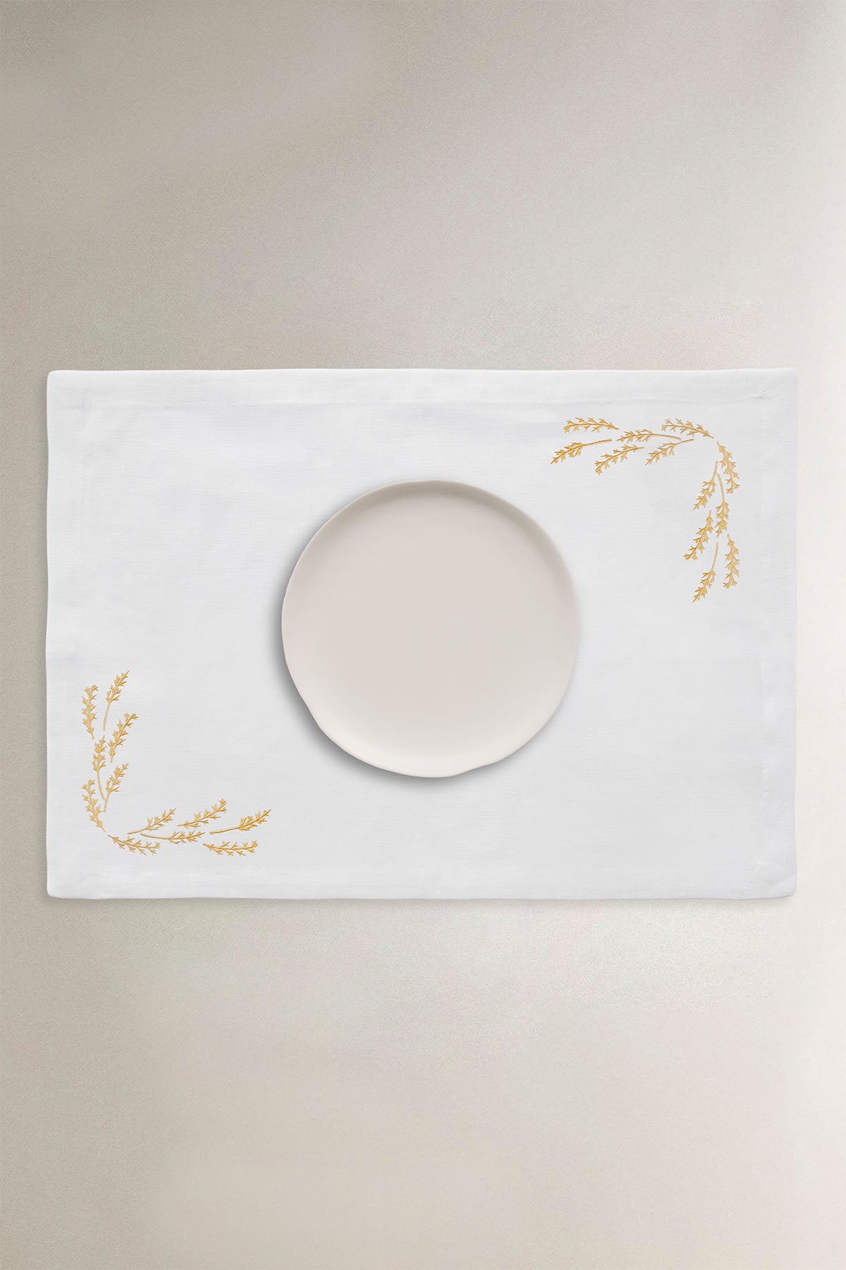 Yaprak Nakışlı Keten 2'li Amerikan Servisi Seti