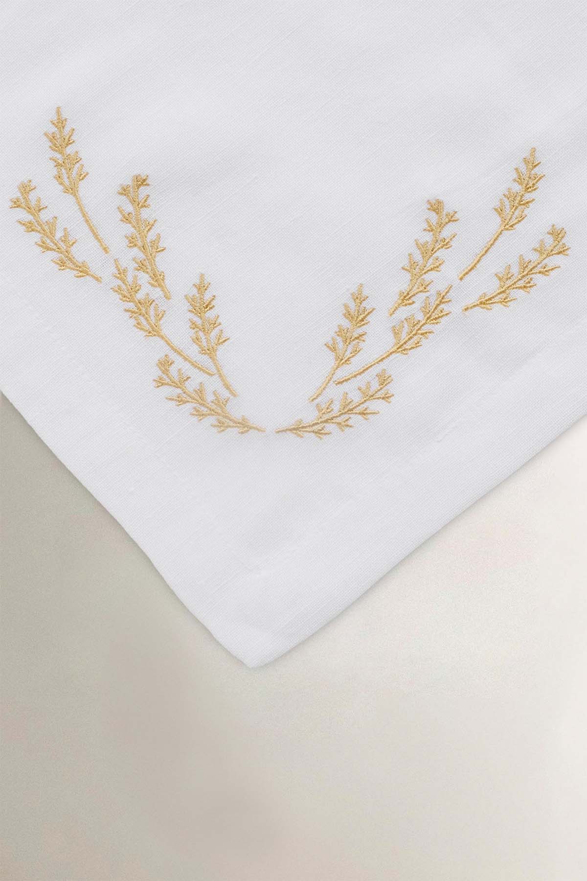 Yaprak Nakışlı Keten 2'li Amerikan Servisi Seti