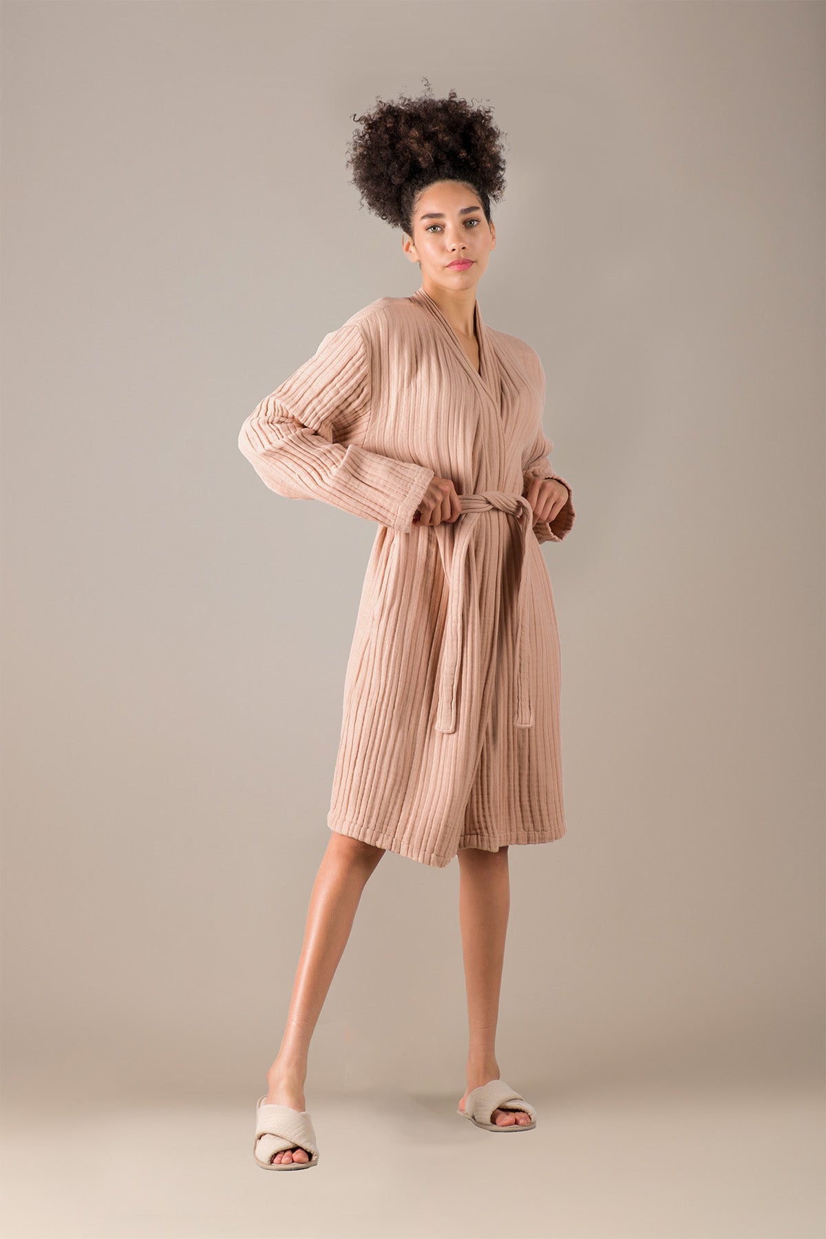 Linen Gauze Bathrobe Cuban Sand