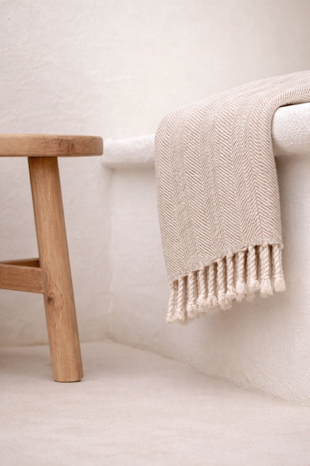Linen Herringbone Linen Sofa Throw Natural