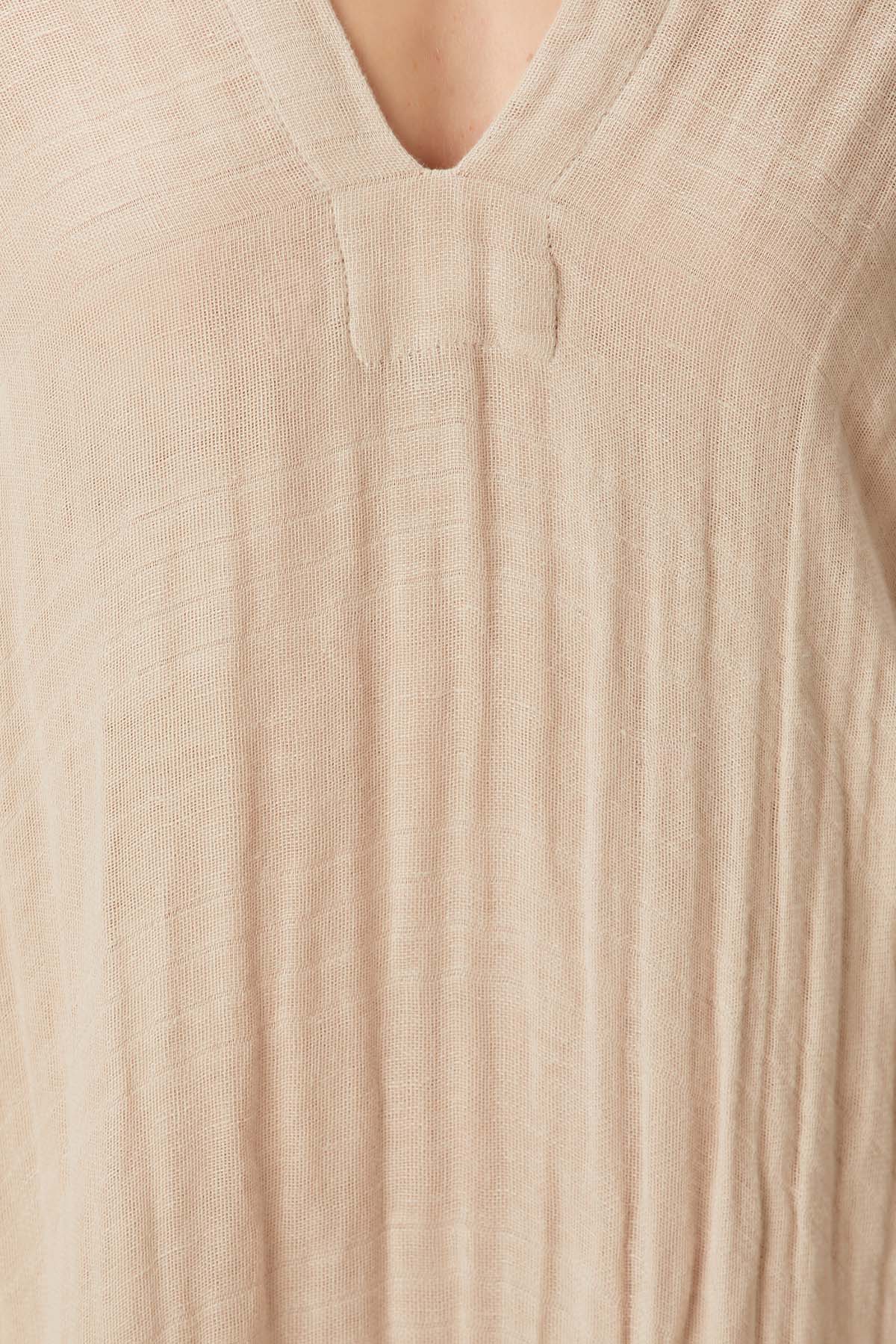 Keten Karışımlı Dokulu Kaftan Bej