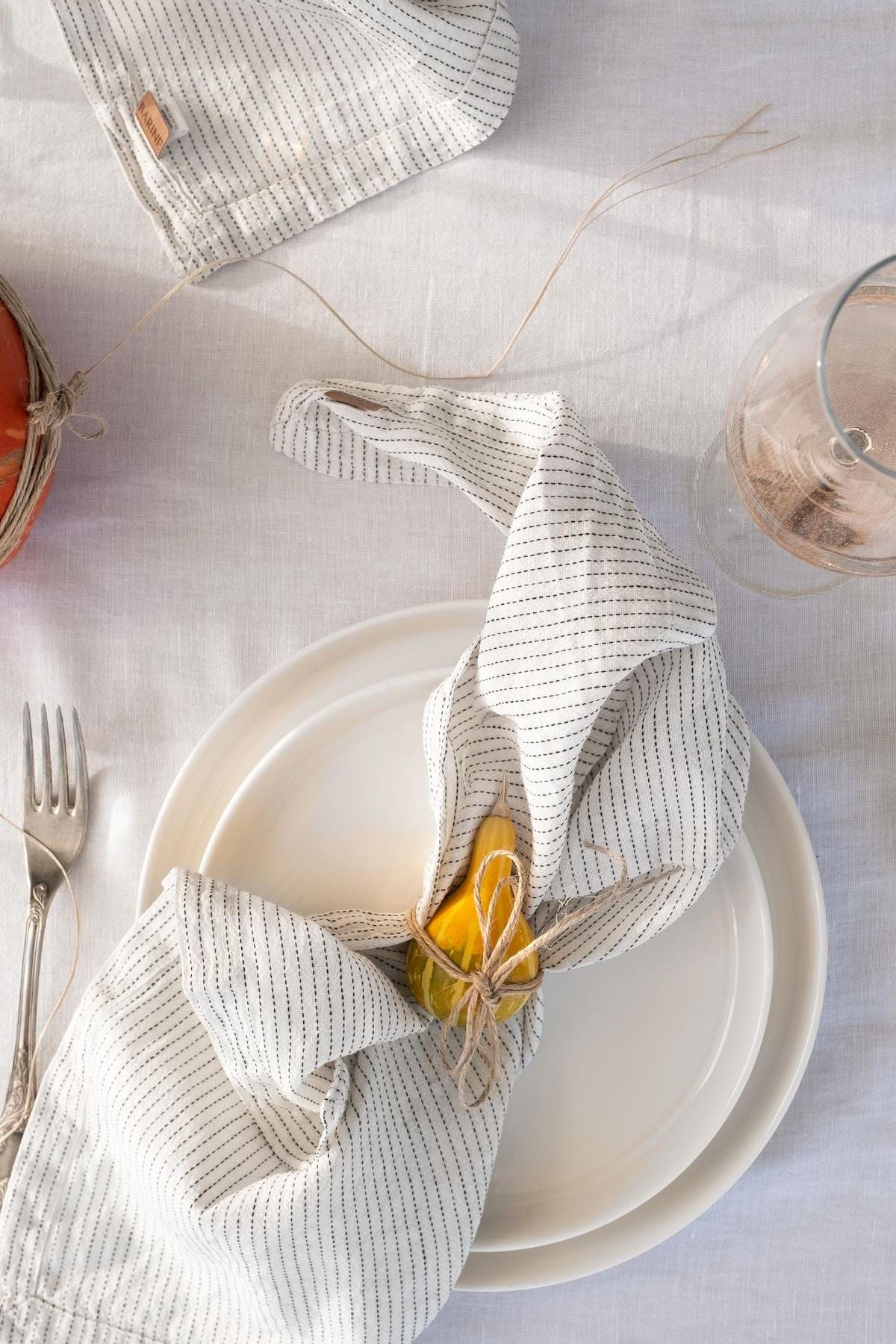 Linen 2'li Peçete Off White-Black Stripes