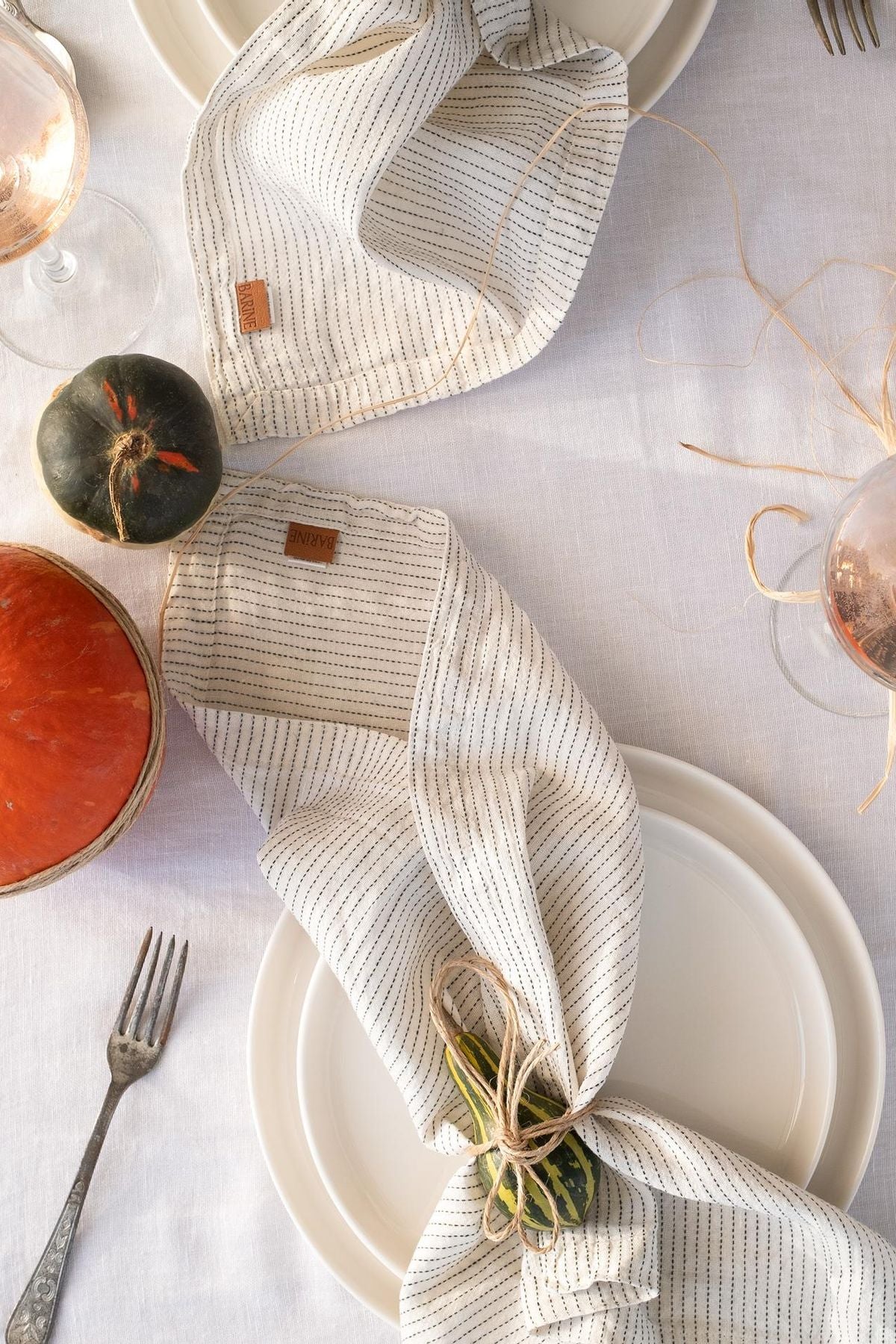 Linen 2'li Peçete Off White-Black Stripes