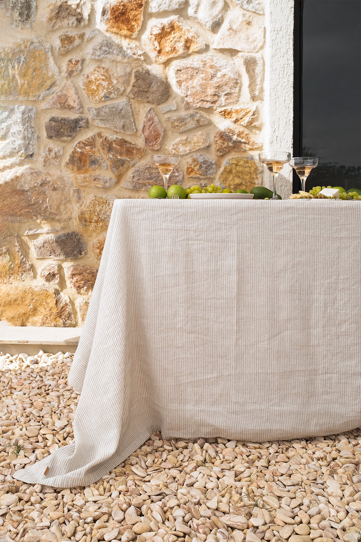 Linen Linen Tablecloth Off White-Black Stripes