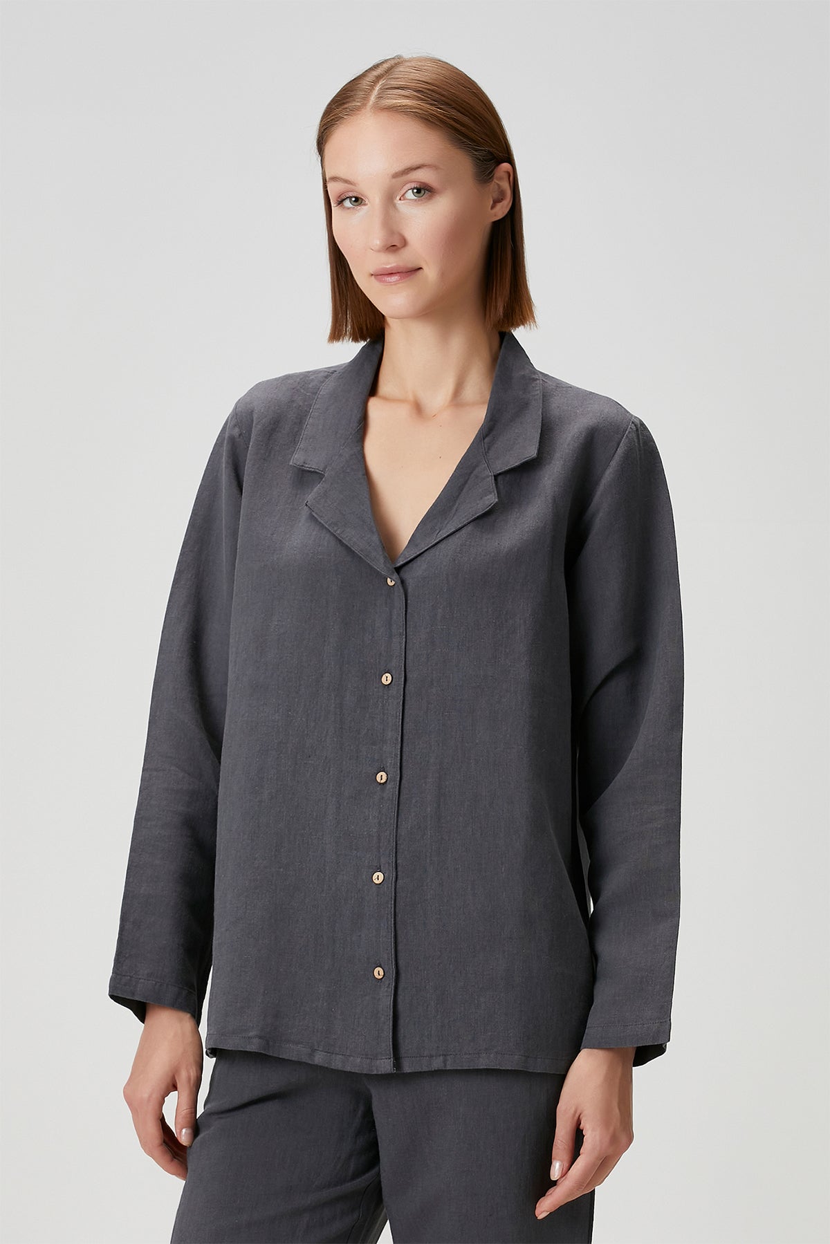 Lino Shirt Pajama Top Anthracite