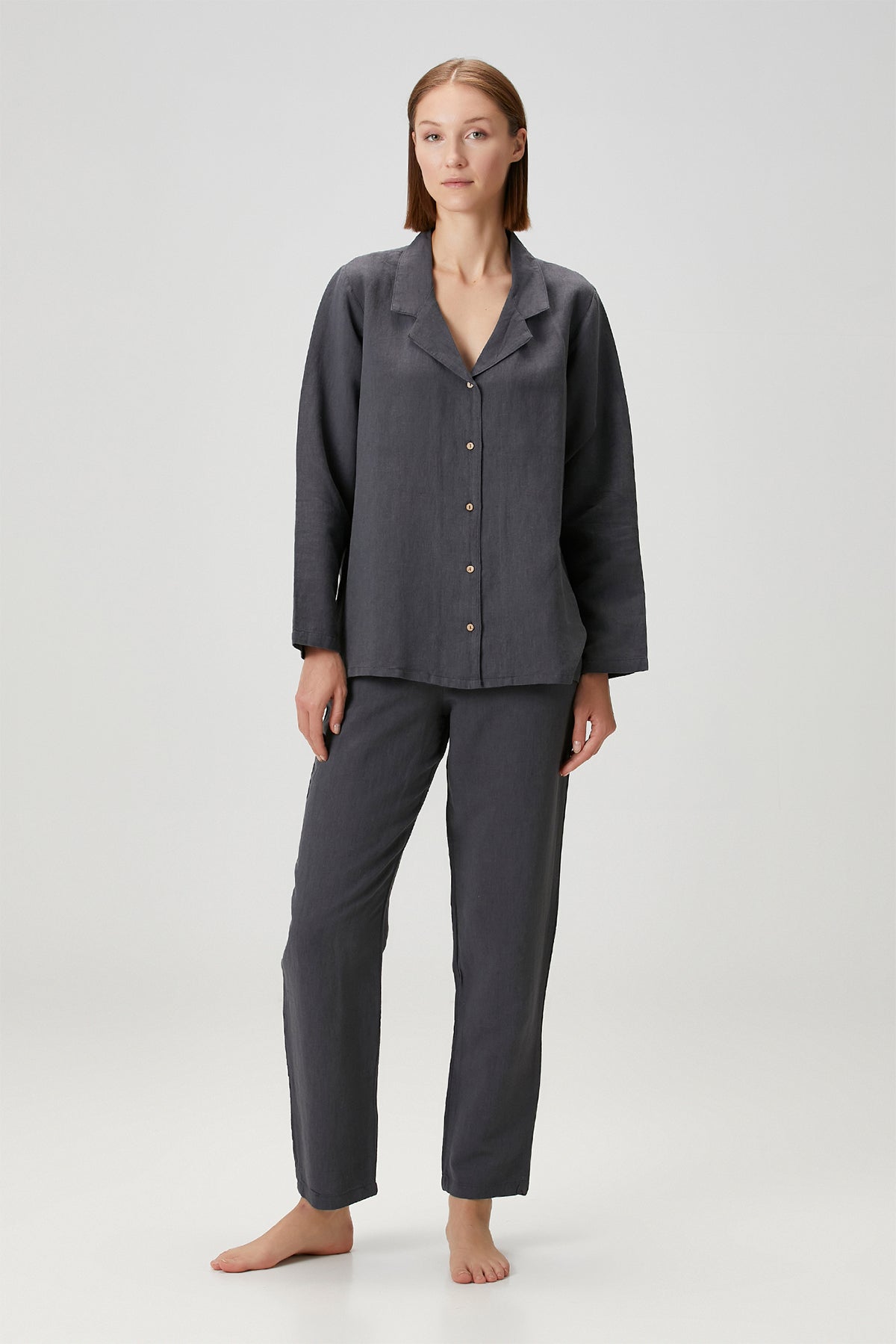 Lino Shirt Pajama Top Anthracite