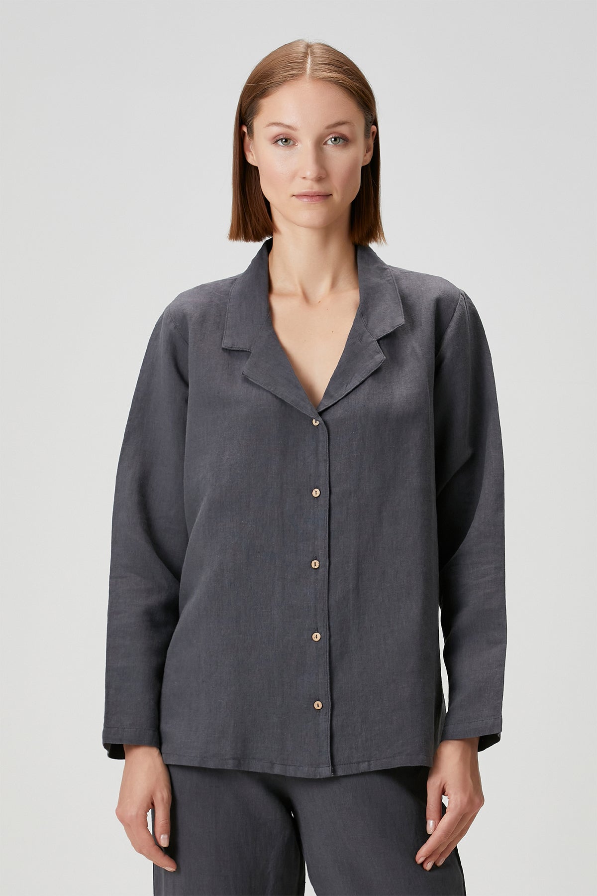 Lino Shirt Pajama Top Anthracite