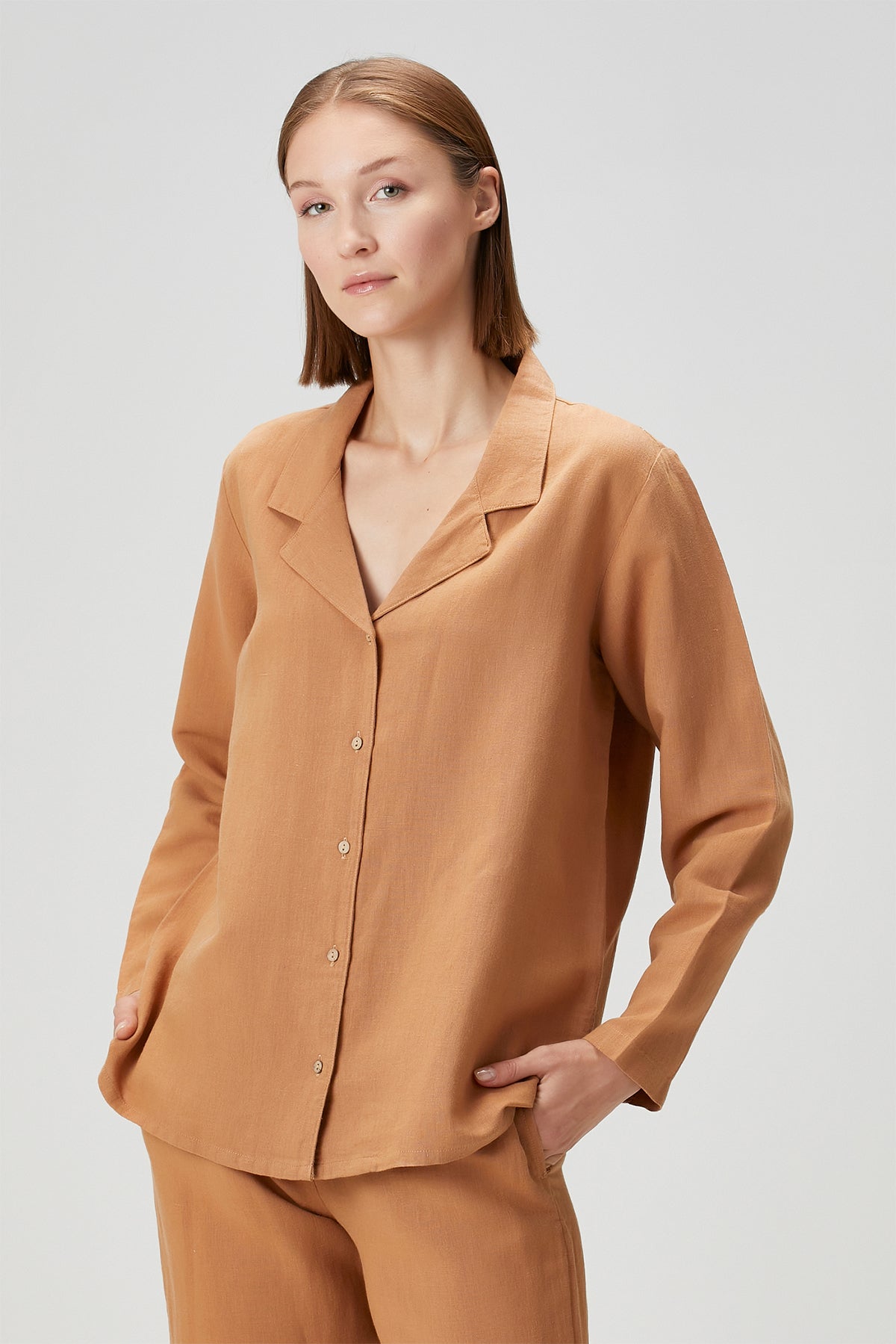 Lino Shirt Pajama Top Indian Tan