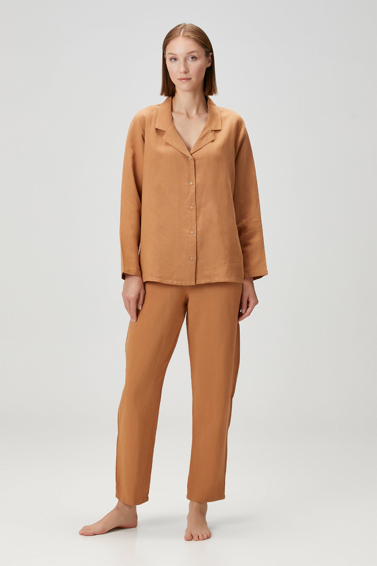 Lino Shirt Pajama Top Indian Tan