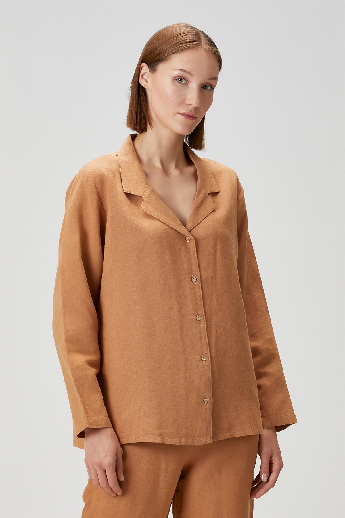 Lino Shirt Pajama Top Indian Tan