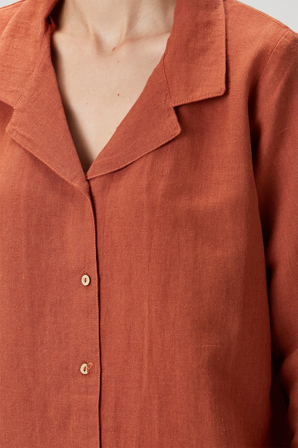 Lino Keten Gömlek Pijama Üstü Turuncu