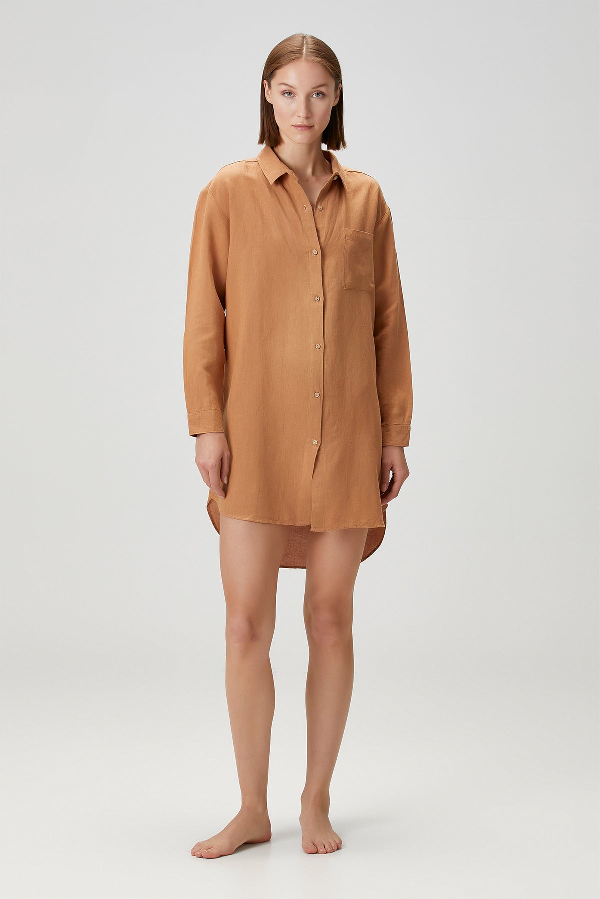 Lino Shirt Dress Indian Tan