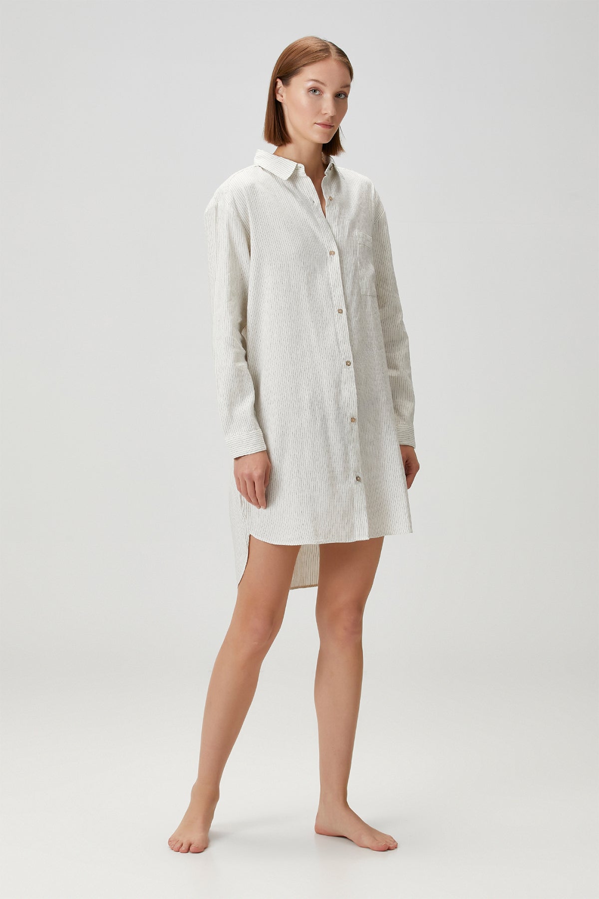 Lino Shirt Dress Off White Black Striped