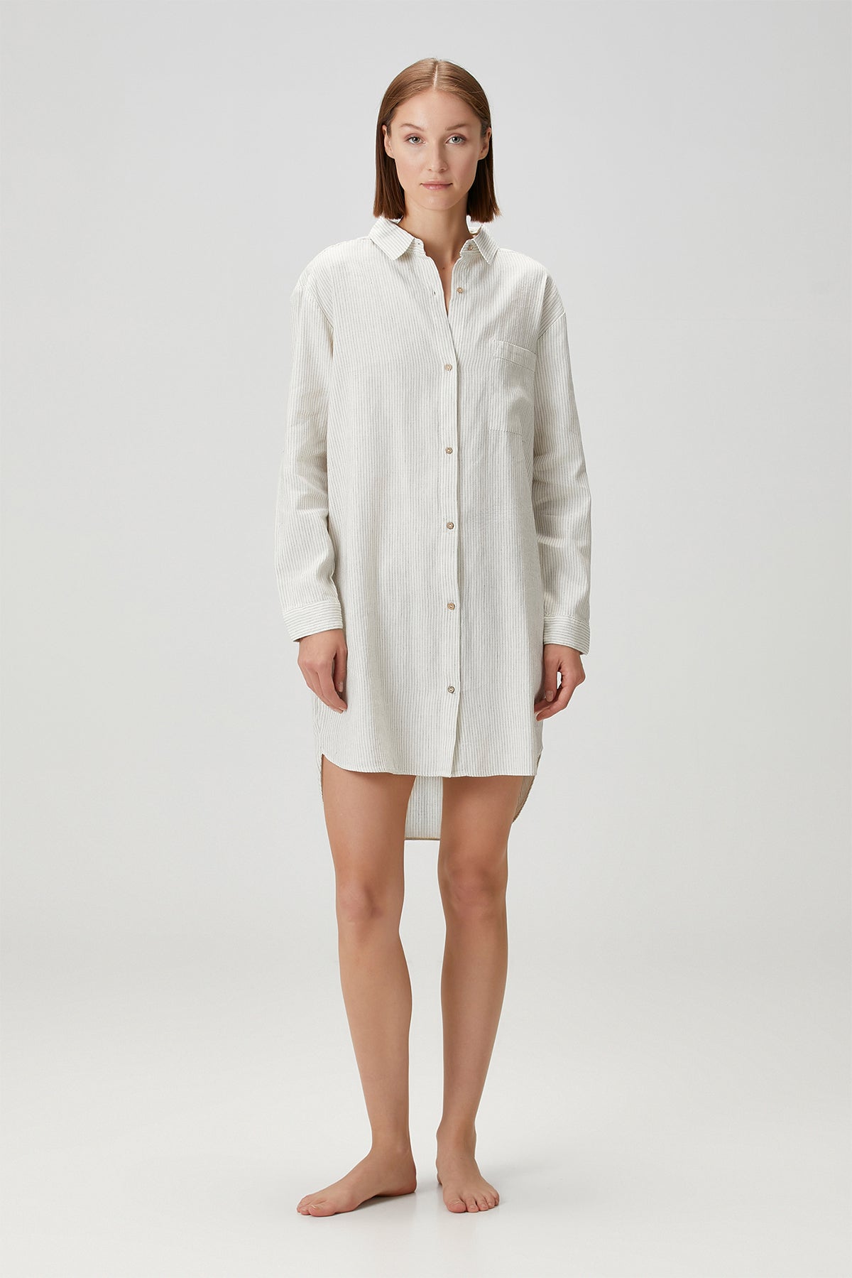 Lino Shirt Dress Off White Black Striped