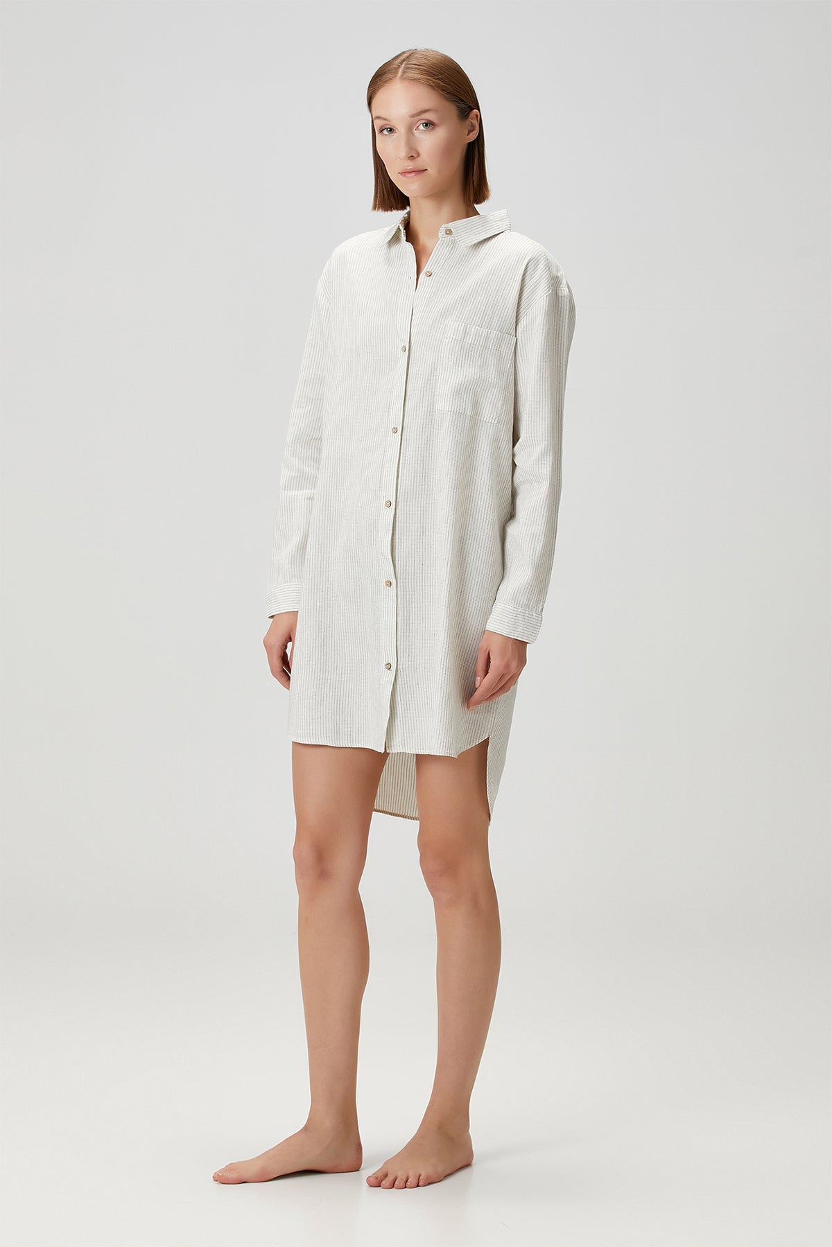 Lino Shirt Dress Off White Black Striped