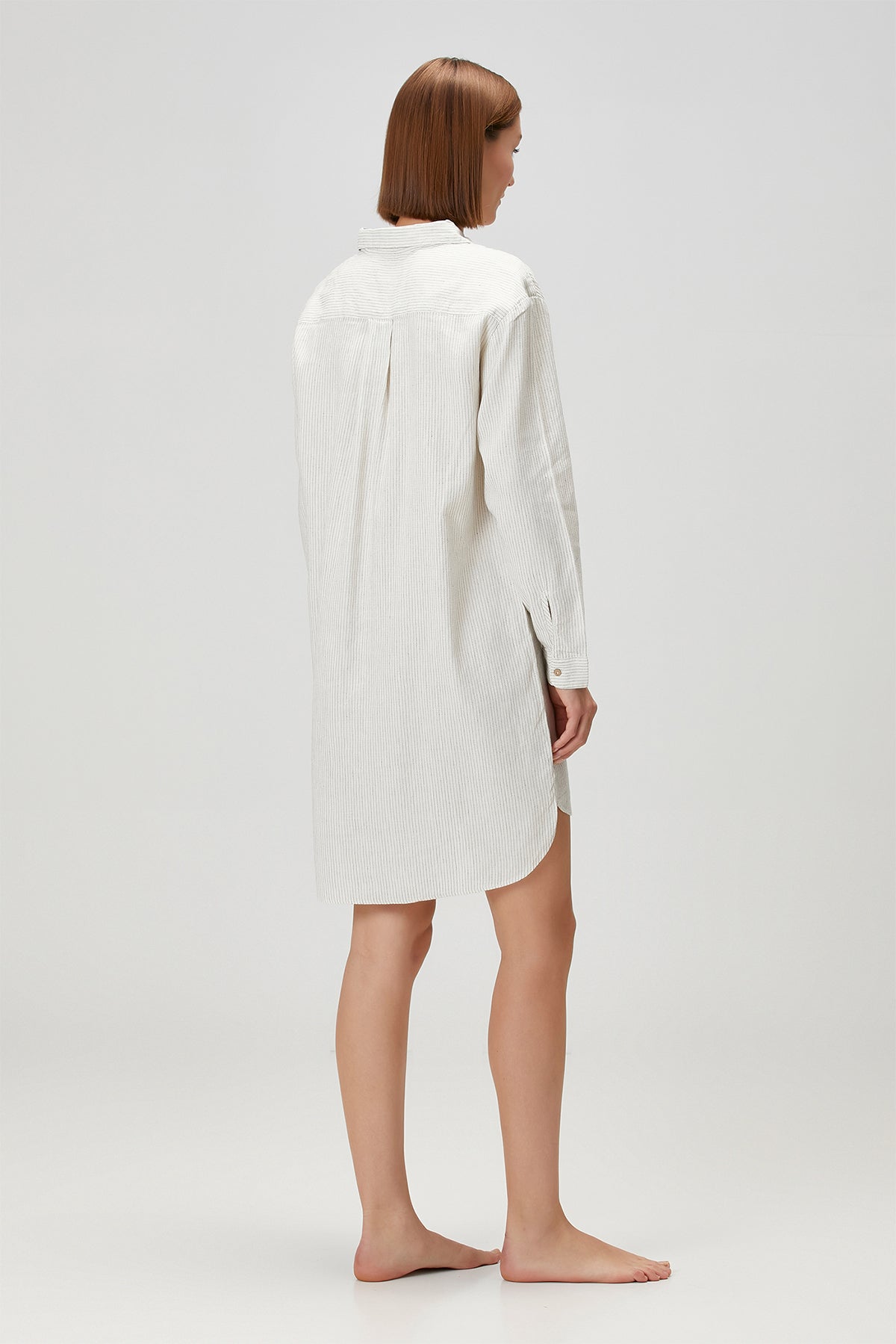 Lino Shirt Dress Off White Black Striped