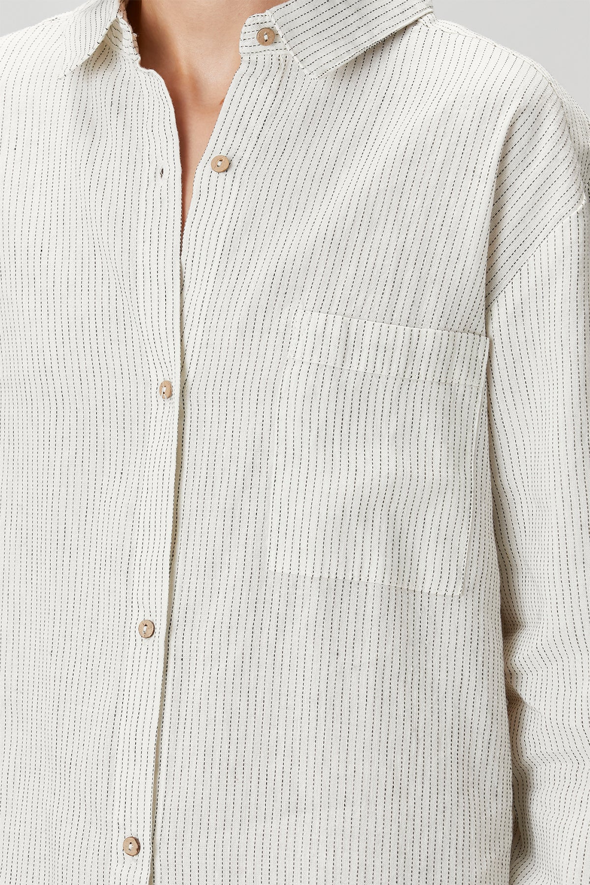 Lino Shirt Dress Off White Black Striped