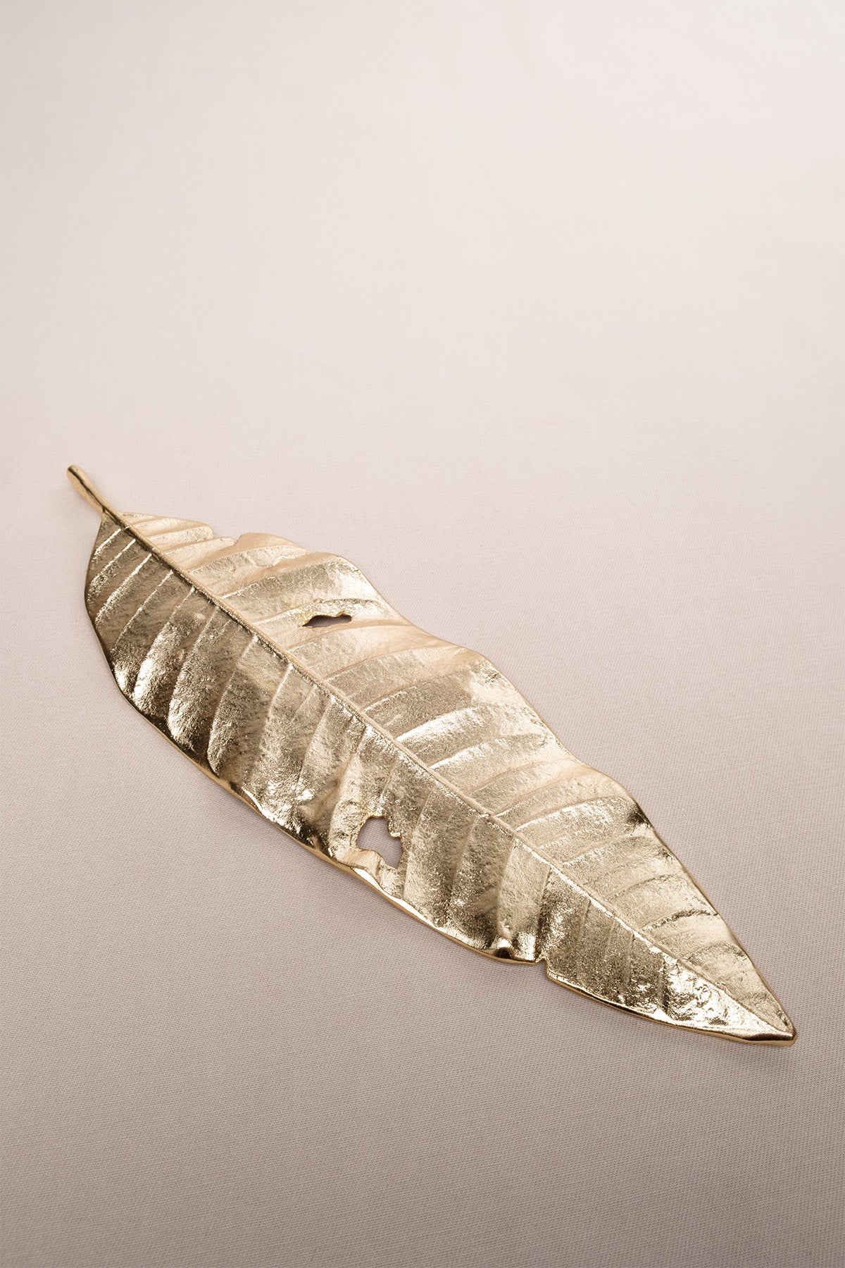 Mango Yaprağı Şeklinde Mat Pirinç Kaplama Dekoratif Obje Gold 28x8 cm