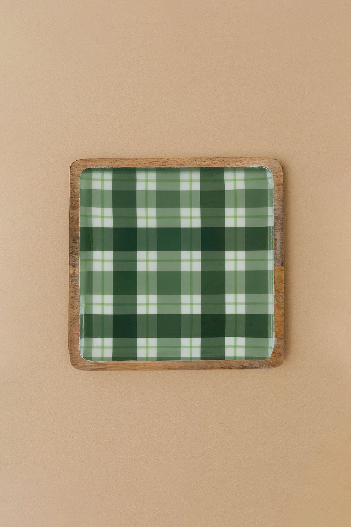 Mango Ahşap Kare Tabak Emaye Kaplamalı Tabak 25x25 cm
