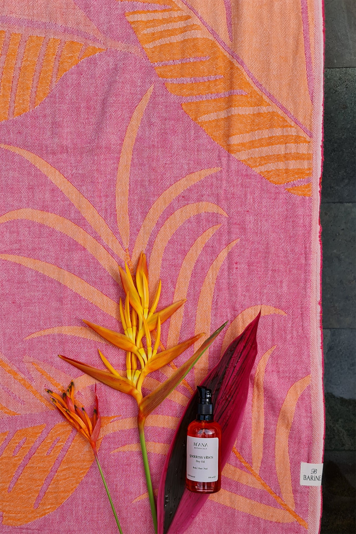 Moriah Peştemal ve Goddess Vibes Kuru Yağ Hediye Seti Pembe-Turuncu, Taşıma Çantalı