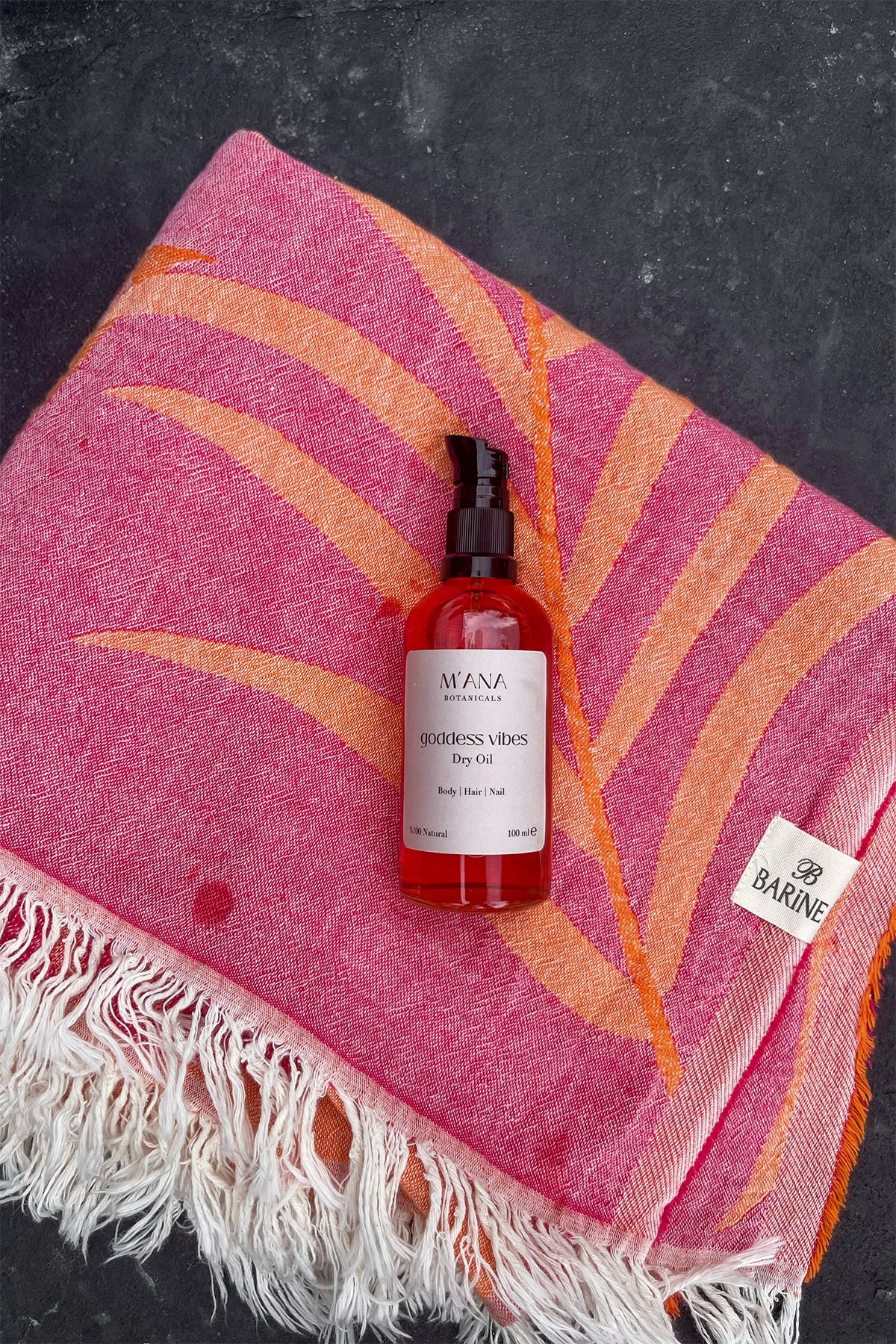 Moriah Peştemal ve Goddess Vibes Kuru Yağ Hediye Seti Pembe-Turuncu, Taşıma Çantalı