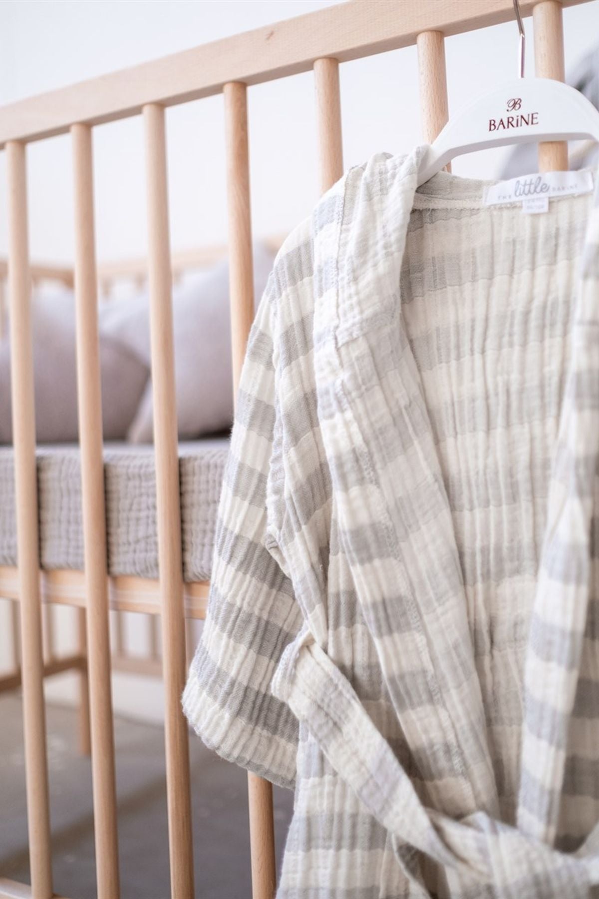 Müslin Çocuk Bornoz Gri Çizgili