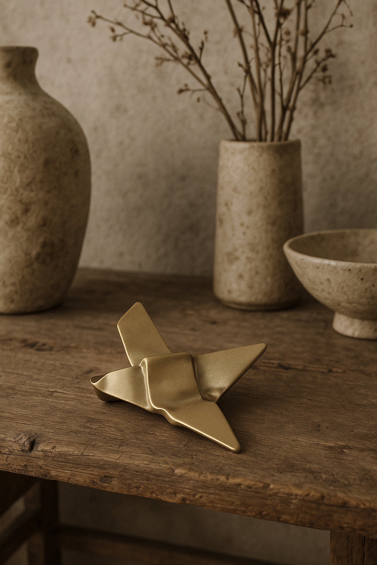 Origami Kuş Şeklinde Mat Pirinç Dekoratif Obje Gold 11x7 cm