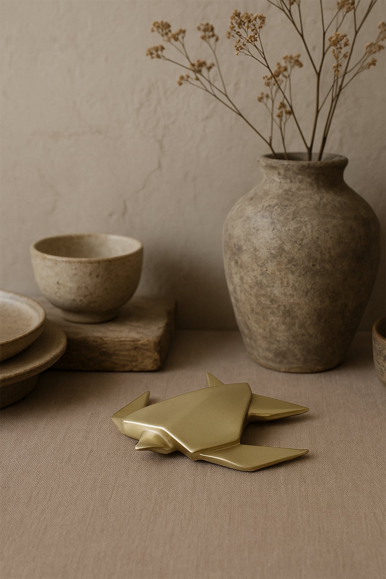 Origami Kaplumbağa Şeklinde Mat Pirinç Dekoratif Obje Gold 9x9 cm