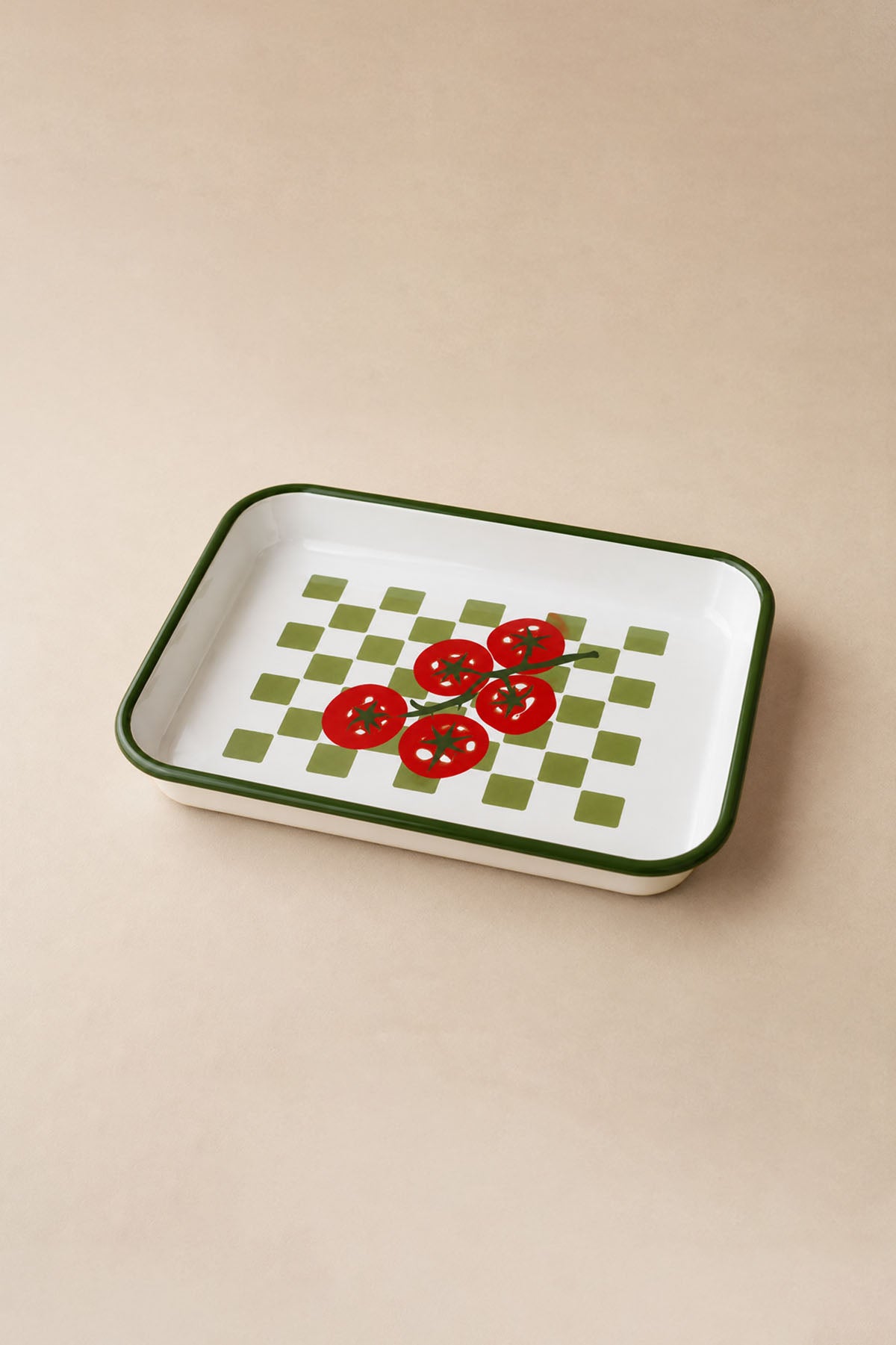 Pomodoro Domates Desenli Emaye Servis Tabağı 21x14x4 cm