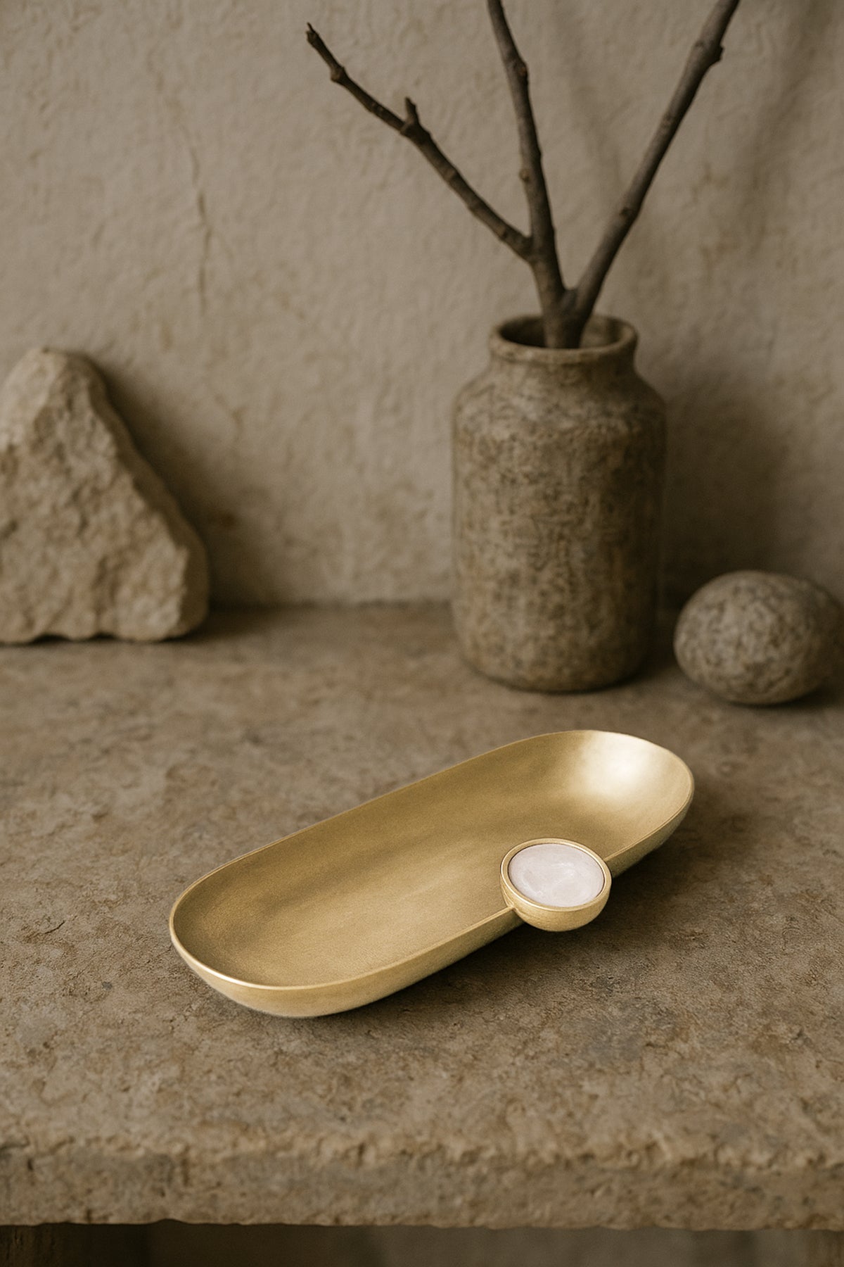 Poppins Mat Pirinç Oval Dekoratif Obje Gold 16x5x3 cm
