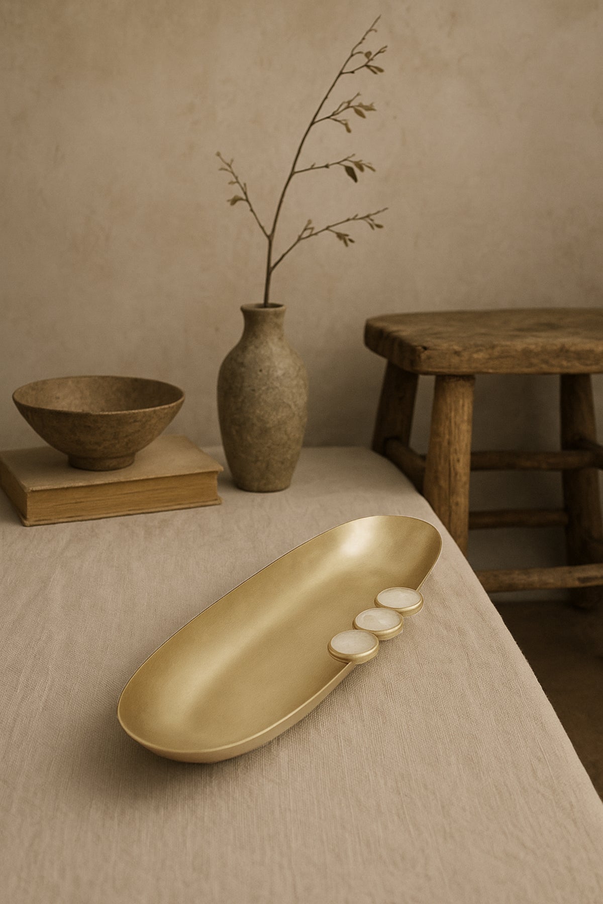 Poppins Mat Pirinç Oval Dekoratif Obje Gold 29x8x3 cm