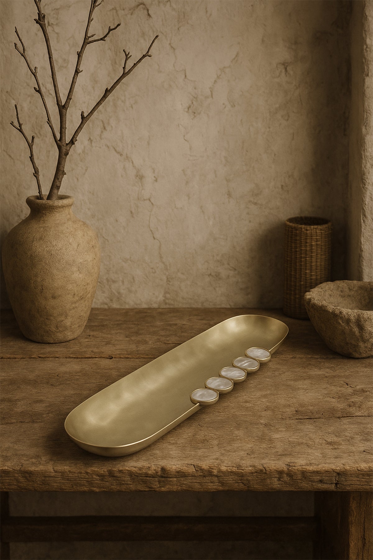 Poppins Mat Pirinç Oval Dekoratif Obje Gold 40x8x4 cm