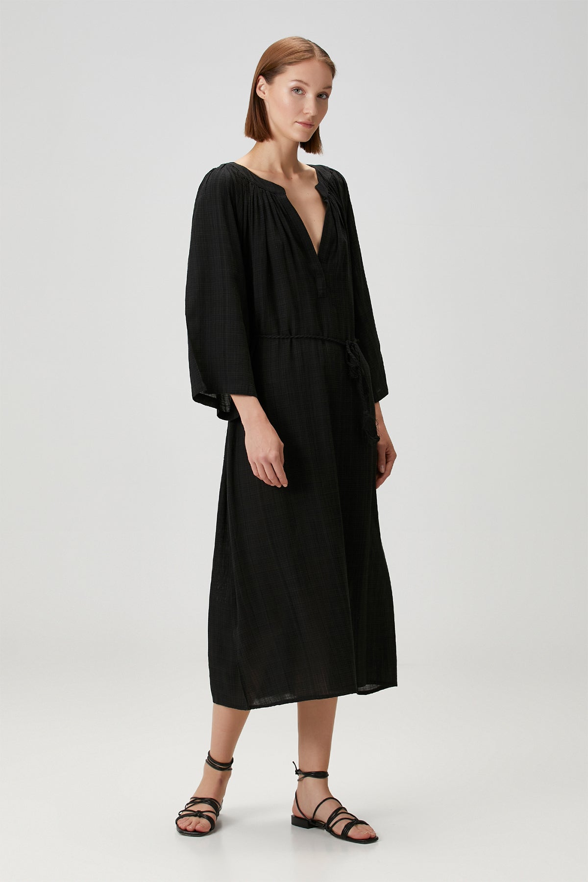 Poseidon Linen Dress (Buttoned) Black